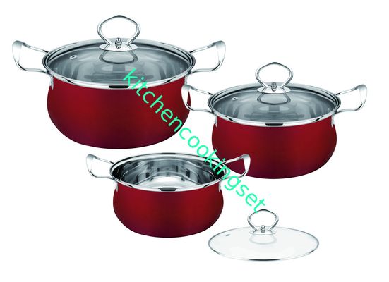 طقم أواني وأواني مطبخ باللون الأحمر ، أطقم طهي من الستانلس ستيل سهلة التنظيف