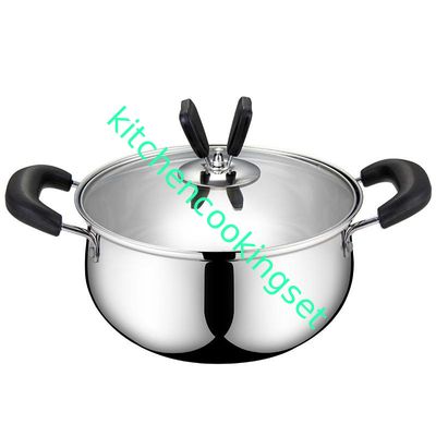 부드럽게 한 명확한 유리제 뚜껑을 가진 가정 부엌 스테인리스 취사도구 세트