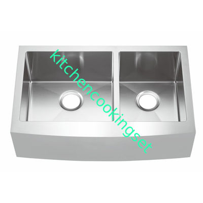 Brushed Surface Stainless Steel Apron Sink Double Bowl Type No Faucet