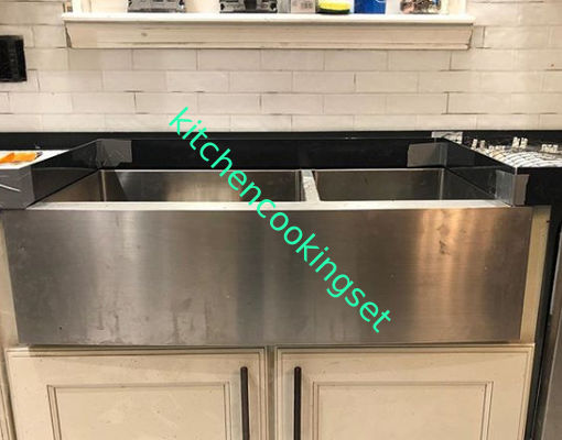 Brushed Surface Stainless Steel Apron Sink Double Bowl Type No Faucet