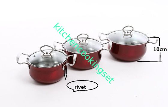 Set per cucina alimentare con coperchio di vetro con guscio colorato 201# in acciaio inossidabile